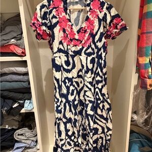 THML Navy and Pink Floral Maxi Dress